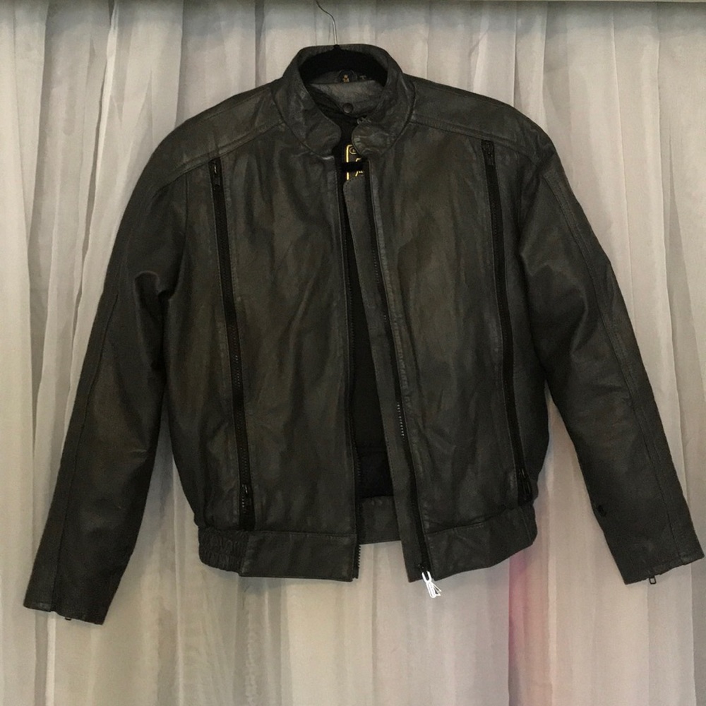 hein gericke women’s dark grey motorcycle jacket